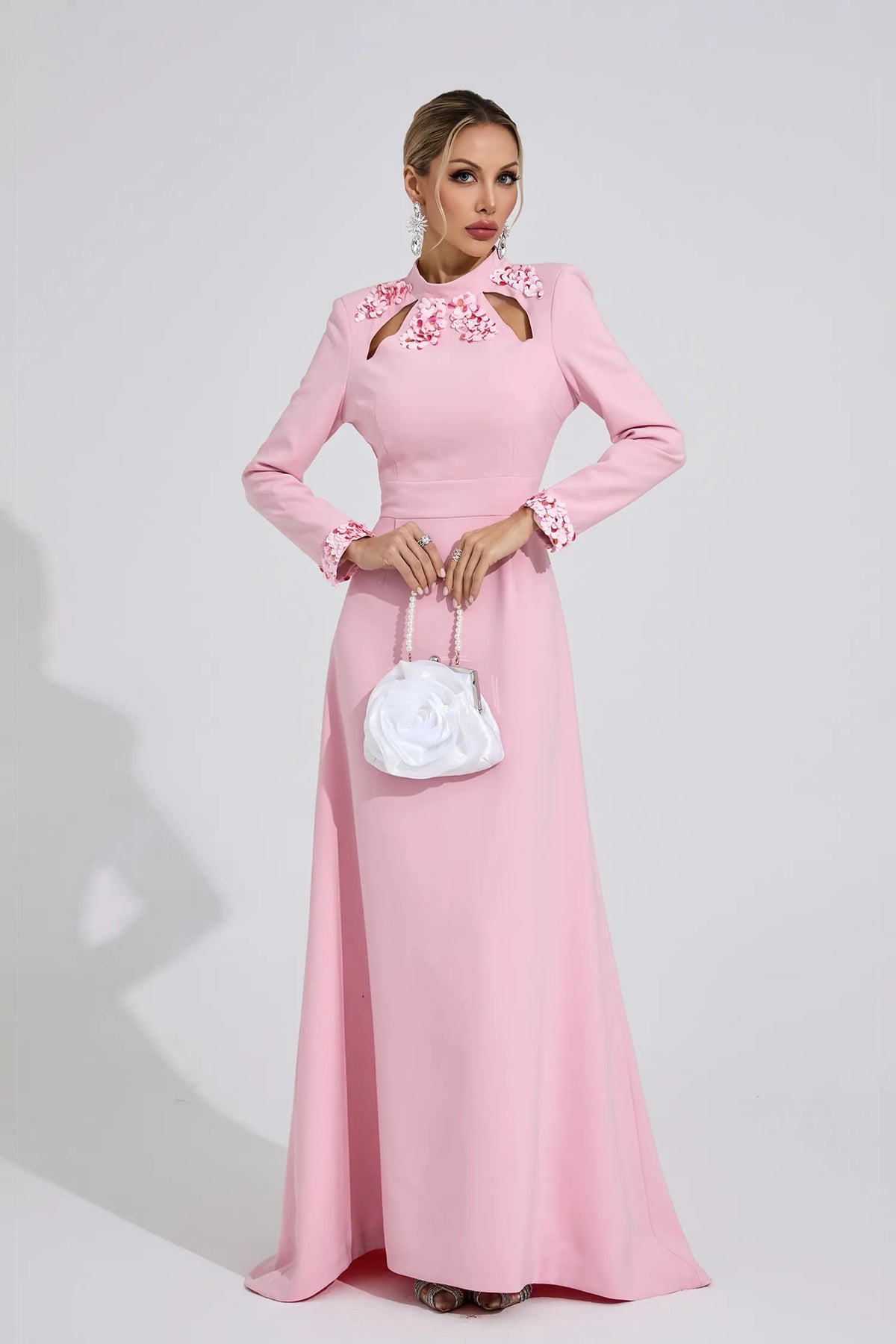 shirley Light Pink rhinestone cutout Mermaid Maxi Dress
