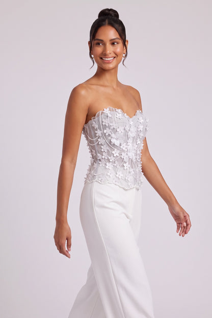 Light Grey Mesh Structured Corset Top with Floral Appliqué light grey mesh corset top - product view 3