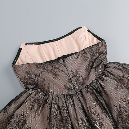 Orentha Lace Strapless Puff Mini Dress