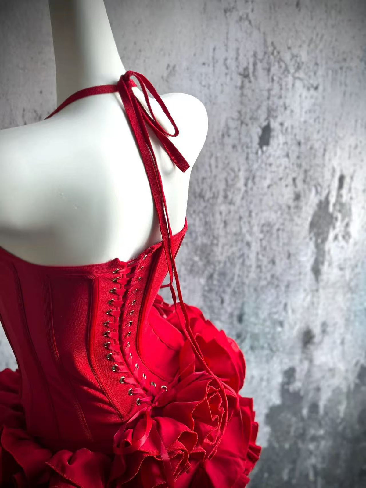 corset floral mini skirt suit in red