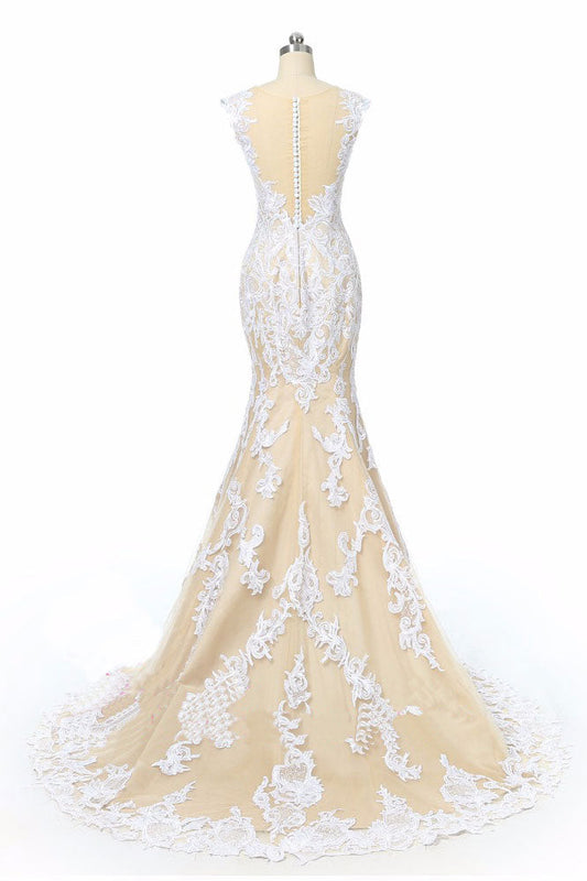 champagne tulle lace prom dress