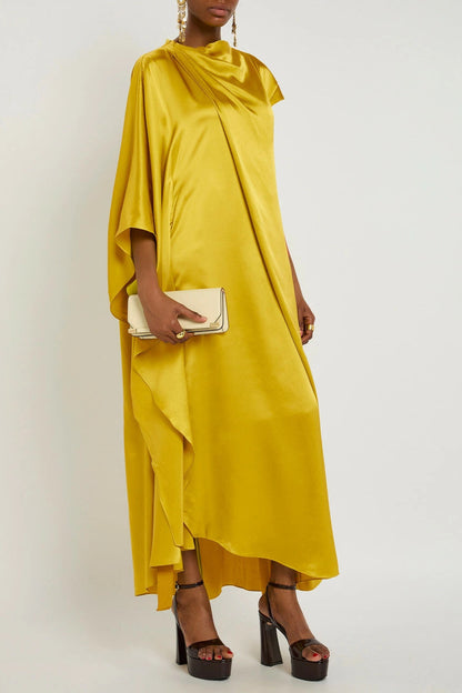 Yellow Draped Silk Maxi Dress