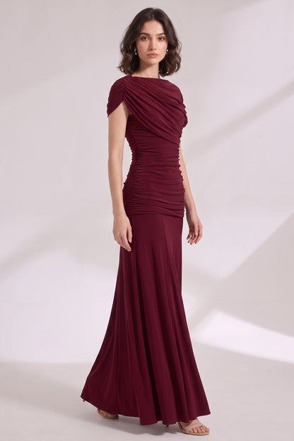Burgundy Stretch Jersey Fitted Bodice with Flared Skirt Gown burgundy stretch jersey gown - product view 3