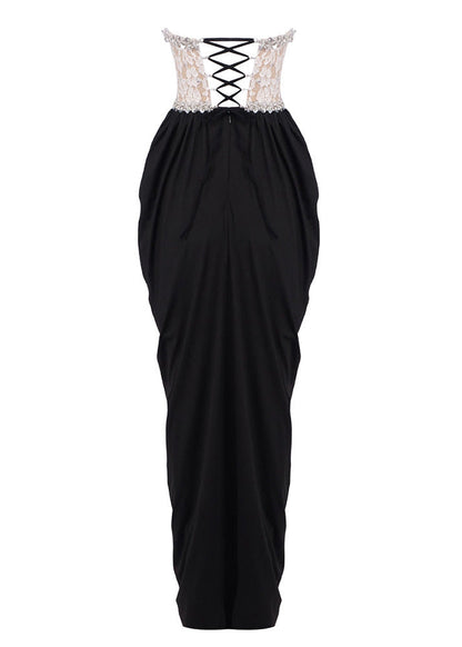 sharon Lace Beaded embellished Strapless Maxi Dress in black