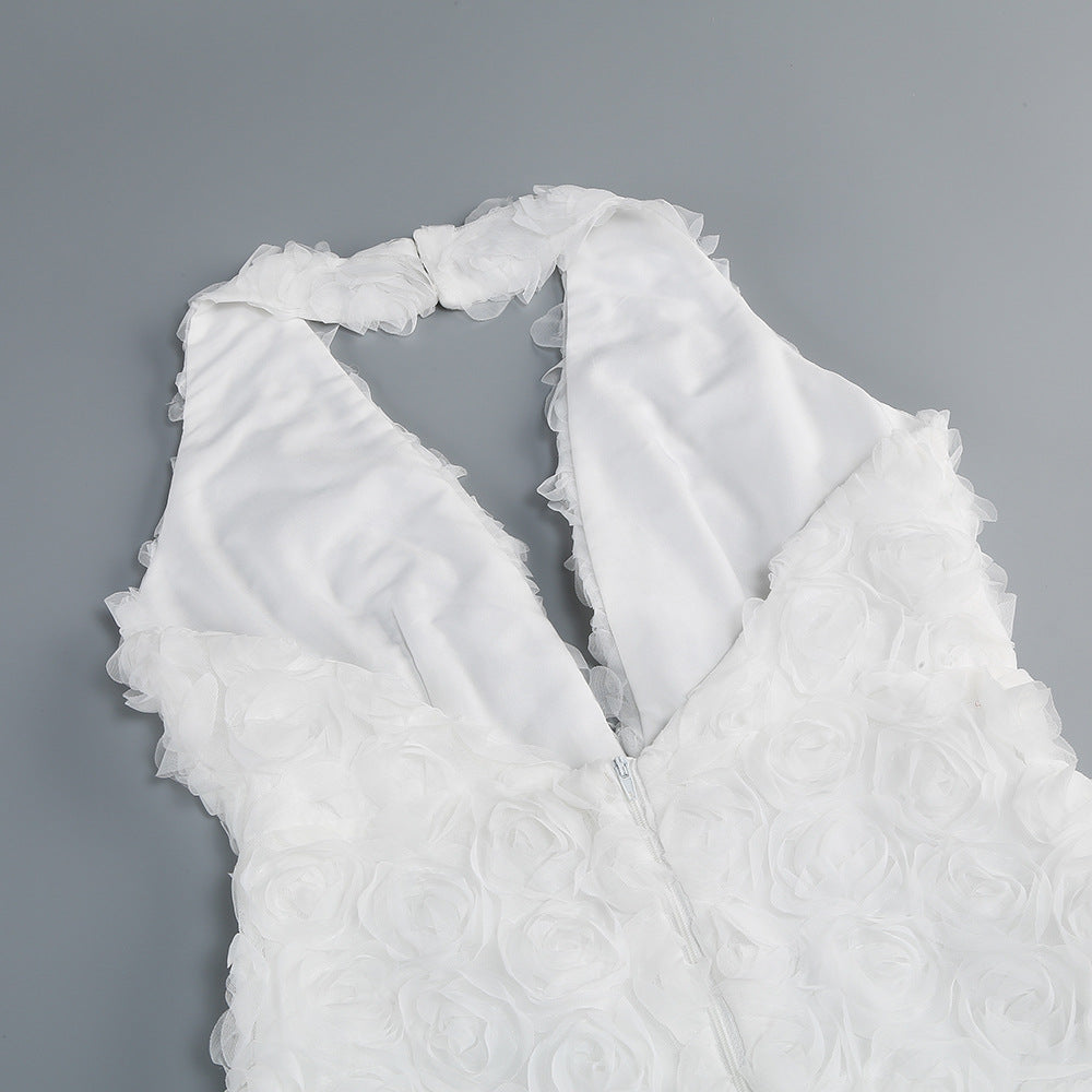susanna 3D Flower Applique maxi Dress in white