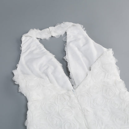 susanna 3D Flower Applique maxi Dress in white