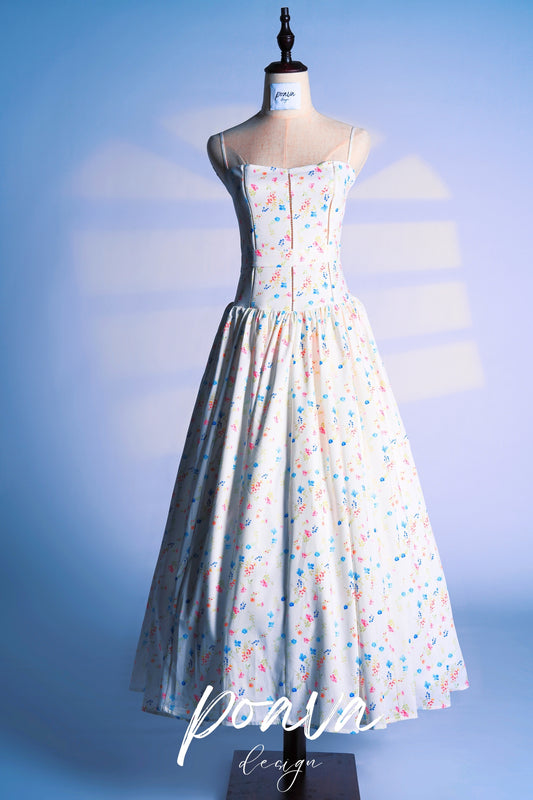 WHITE POSY PRINT COTTON MAXI SUNDRESS