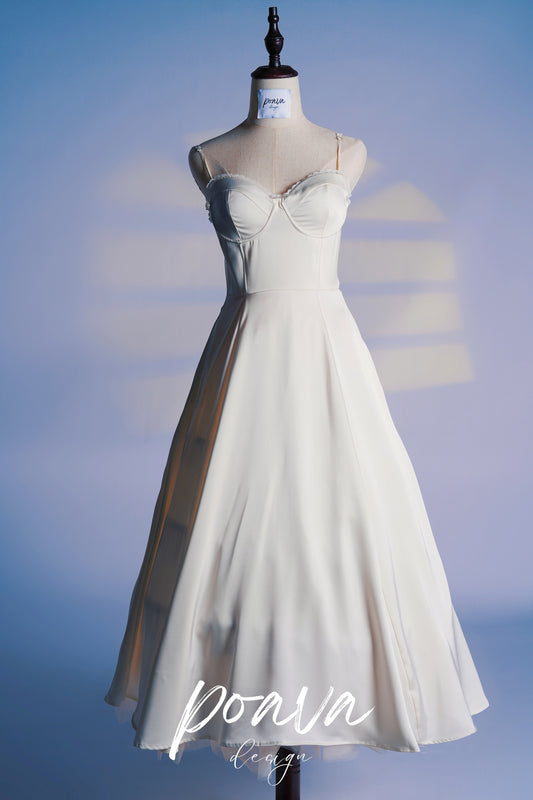 WHITE TULLE MIDI DRESS