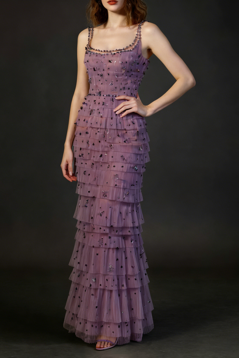 ARWA EMBELLISHED MAXI DRESS IN PURPLE