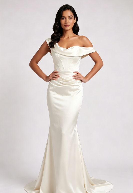 cream satin mermaid gown