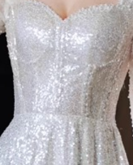 white sequined tulle A-line gown