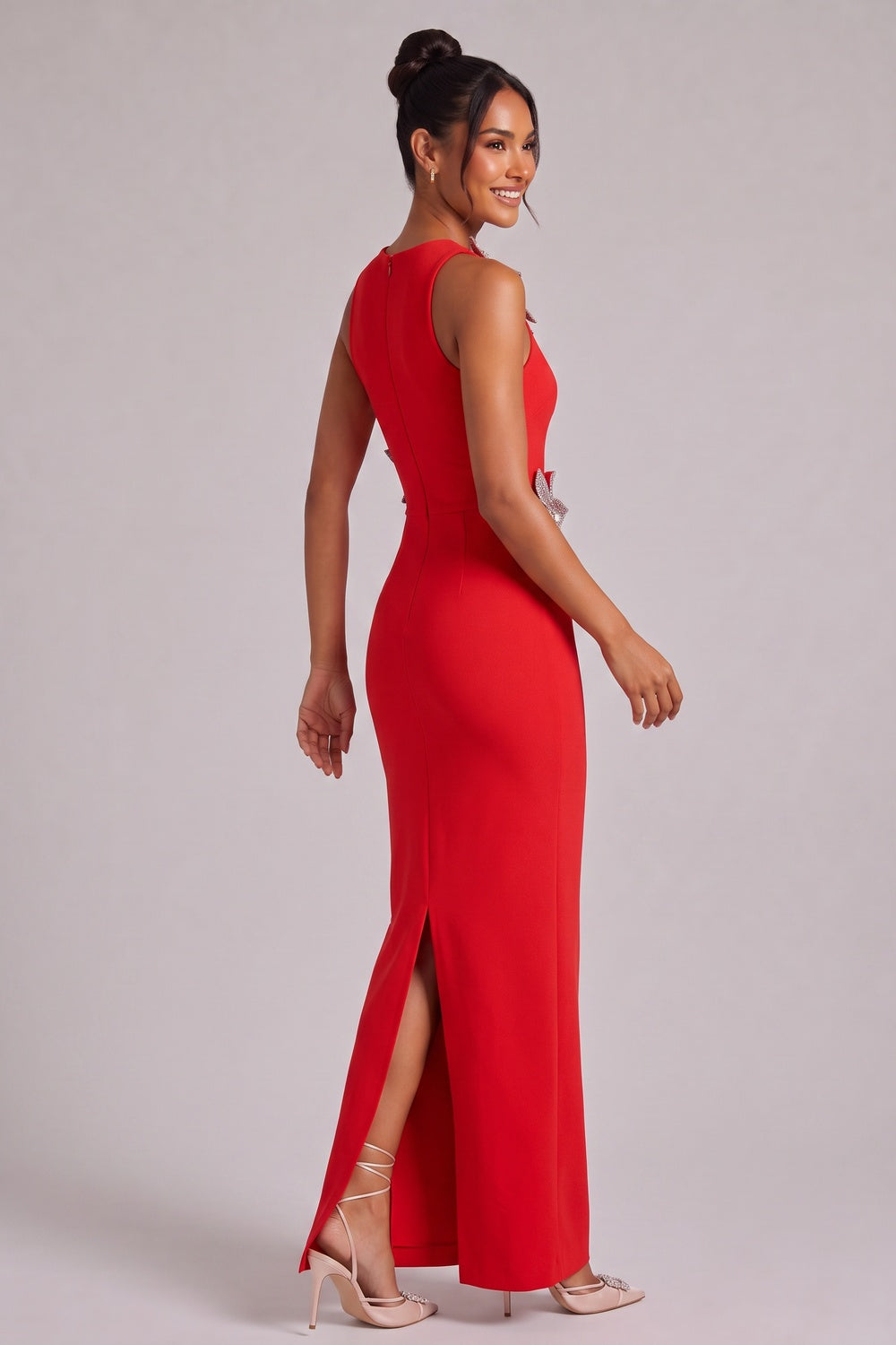 Red Sleeveless Maxi Dress with Back Slit Premium Fabric - product view 2