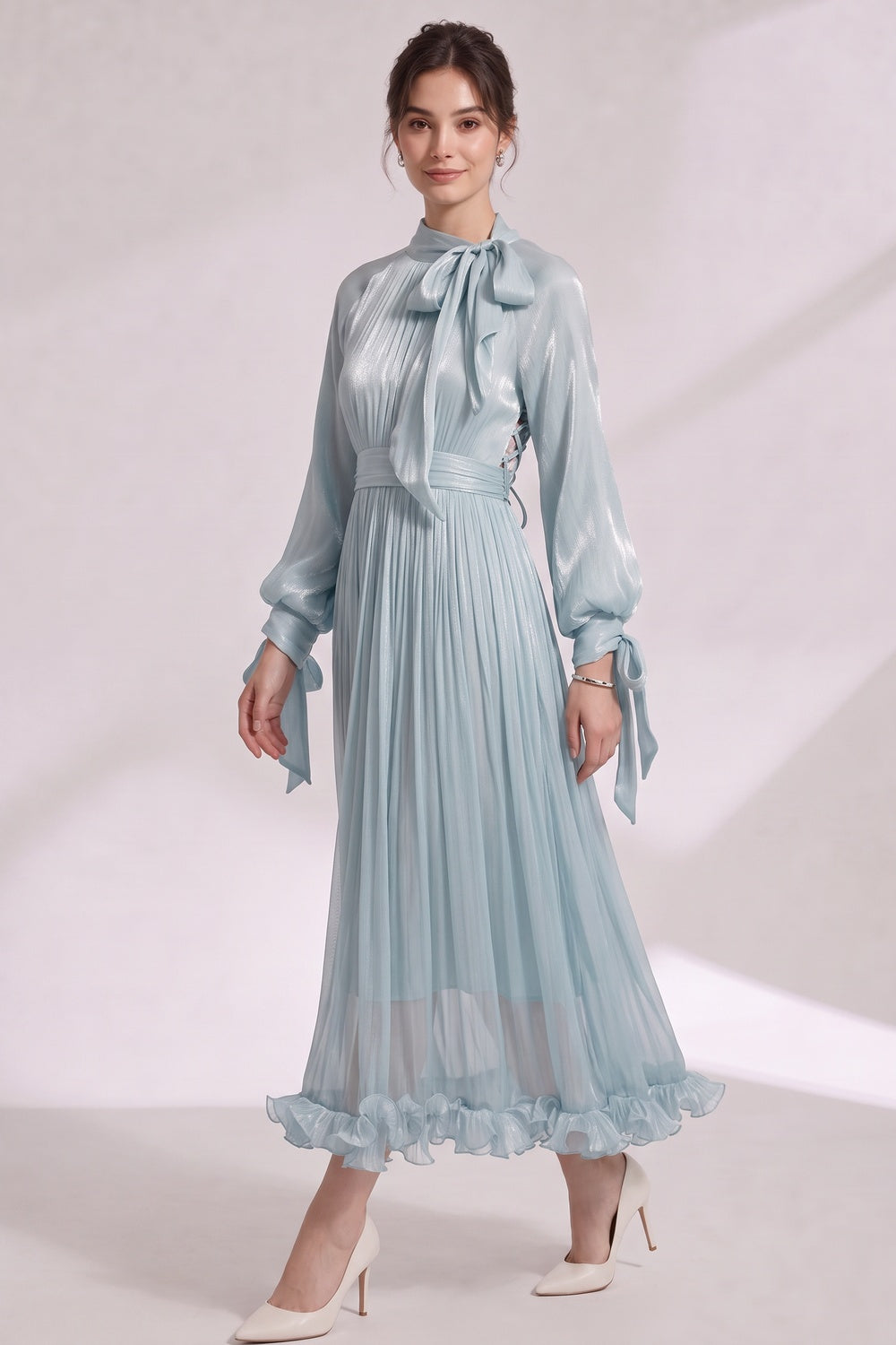 light blue satin a-line dress light blue satin dress - product view 4