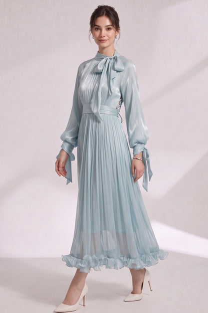 light blue satin a-line dress light blue satin dress - product view 4