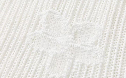 White Strapless Knit Maxi Dress with Butterfly Crochet Hem