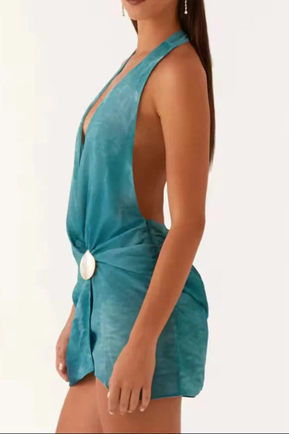 Teal Beach Halter Neck Mini Dress