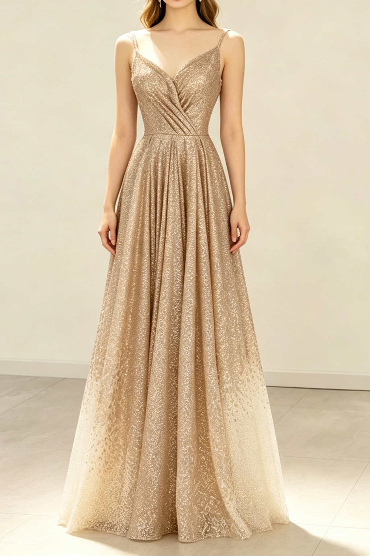 Gold V-Neck Sequins Prom Dress