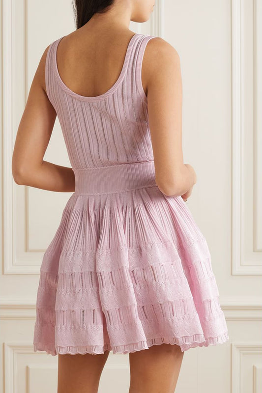 ribbed pointelle knit mini dress in pink