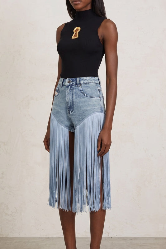 Mock Neck Sleeveless Rib Knit Keyhole Cutout Top