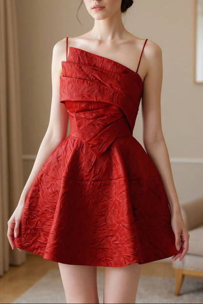 STRAPY HEM MINI DRESS IN RED