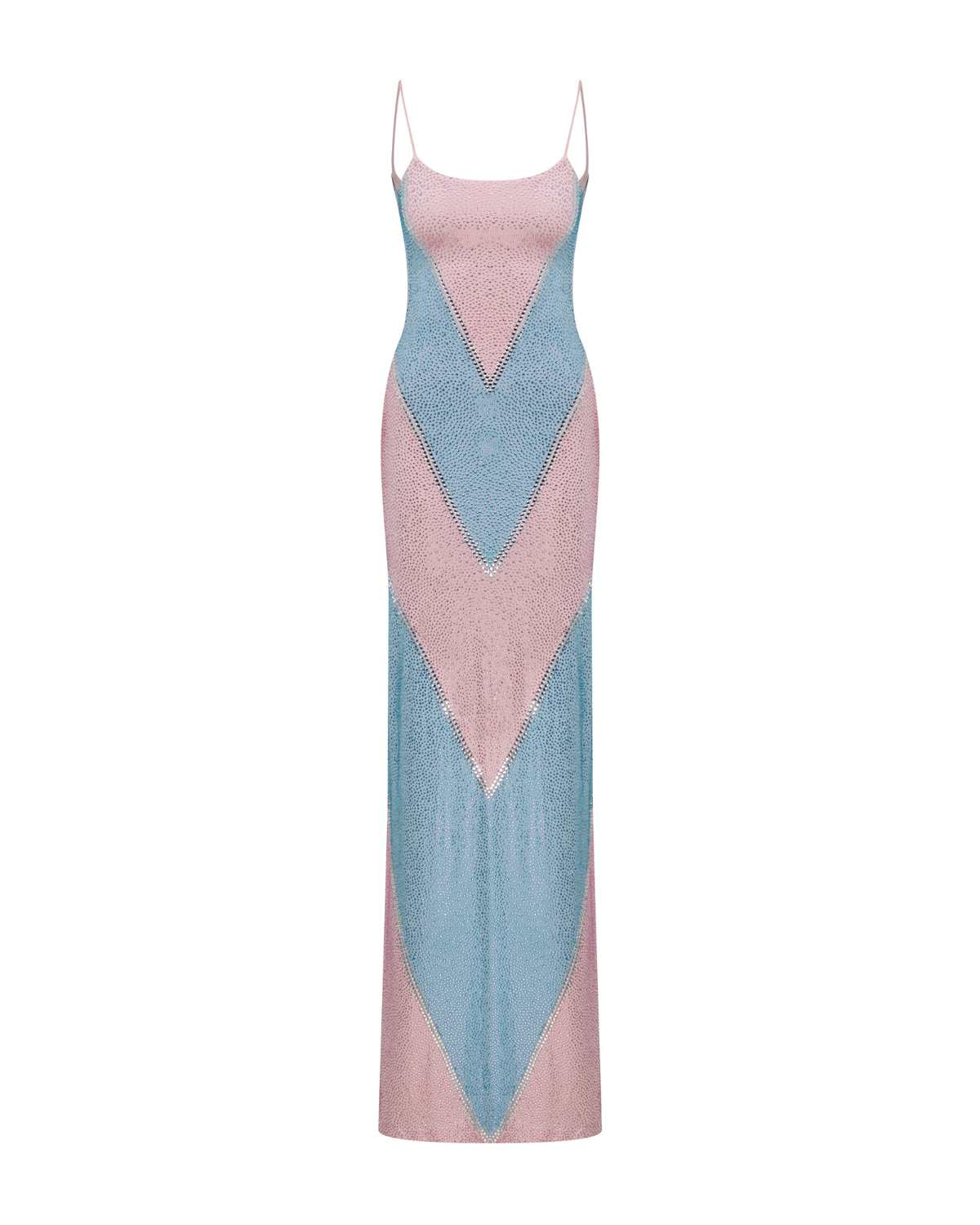 simona fully rhinestoned bodycon maxi dress - blue & pink