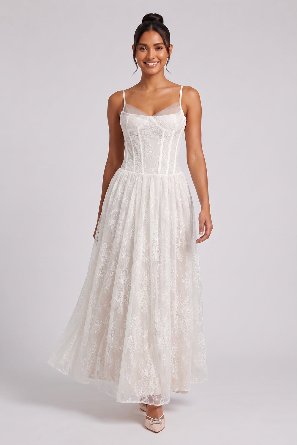 White Lace Corset Midi Dress Premium Fabric - product view 2
