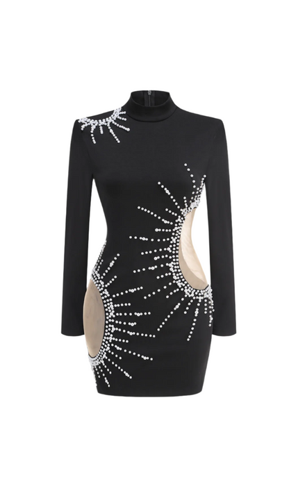 Camille pearl-embellished mini dress in black