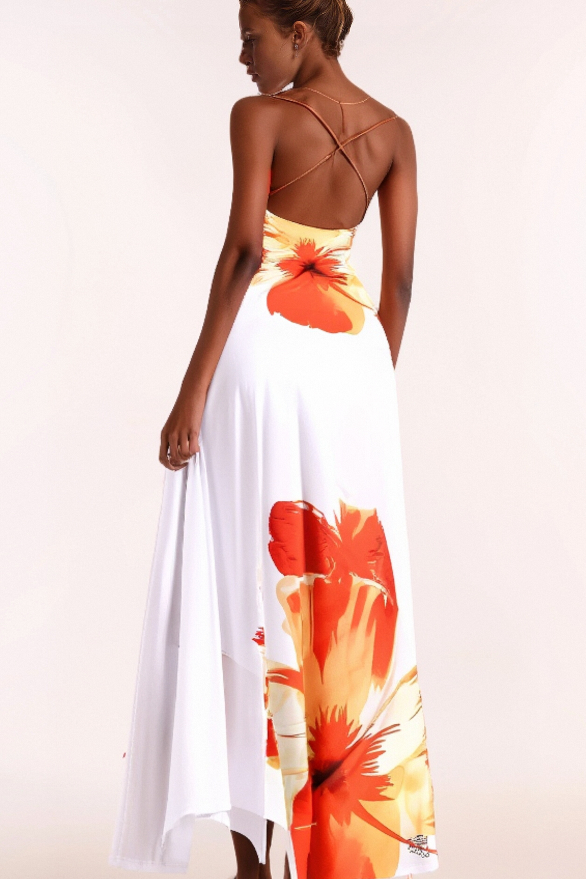 SARRIDES STRAPLESS PRINT MIDI DRESS