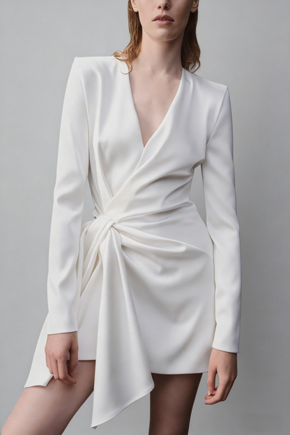 IRREGULAR LONG SLEEVE DRESS IN WHITE