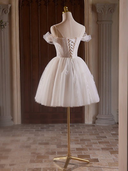 Off Shoulder Tulle Lace Light Champagne Dress