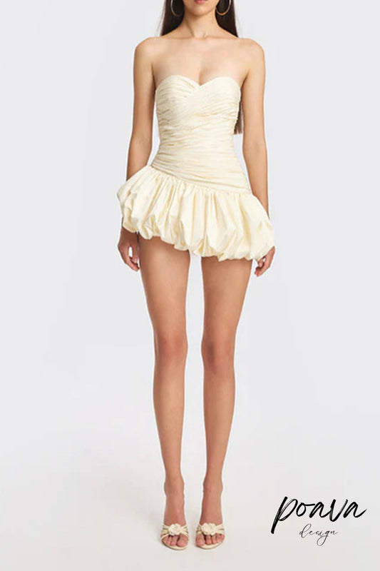Balloon Draped strapless Mini Dress in white