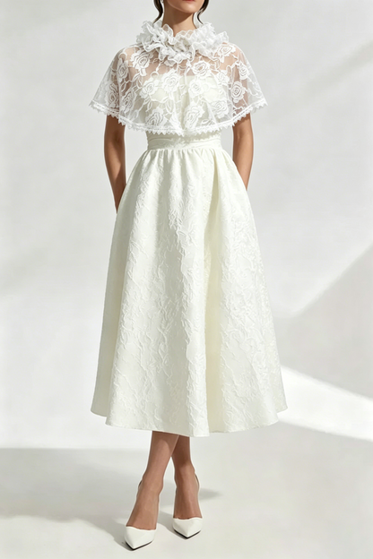 Elegant Cape Saoirse Midi Dress - Ivory