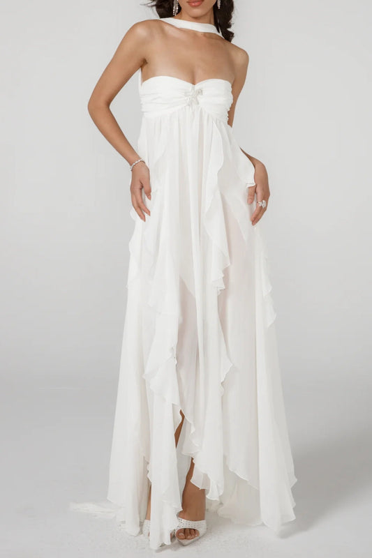 LACE IRREGULAR MAXI DRESS IN WHITE