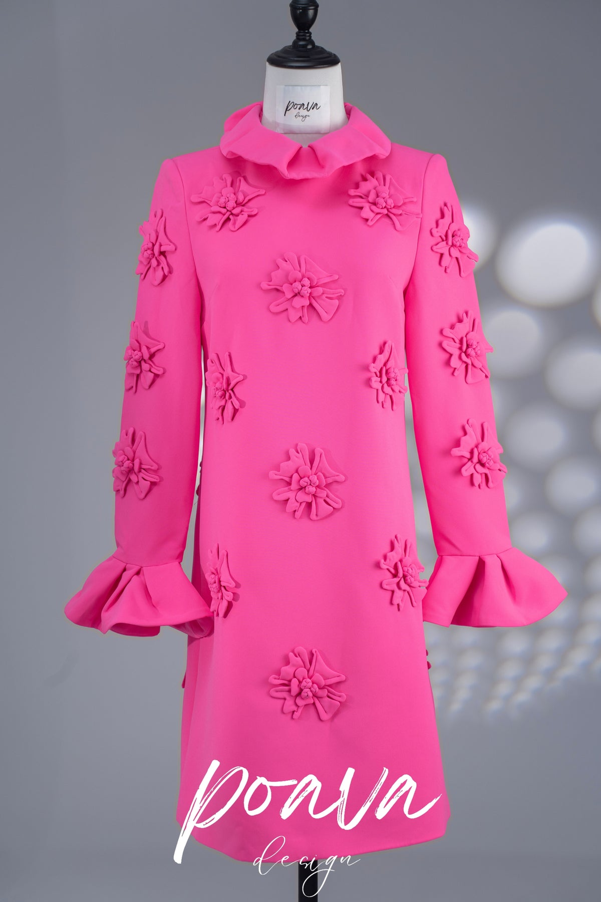 LORELAI PINK JACQUARD FLORAL LONG SLEEVE MINI DRESS