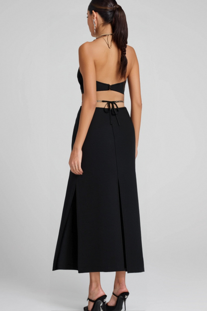 GOLD CHAIN WAIST CUTOUT BANDAGE DRESS