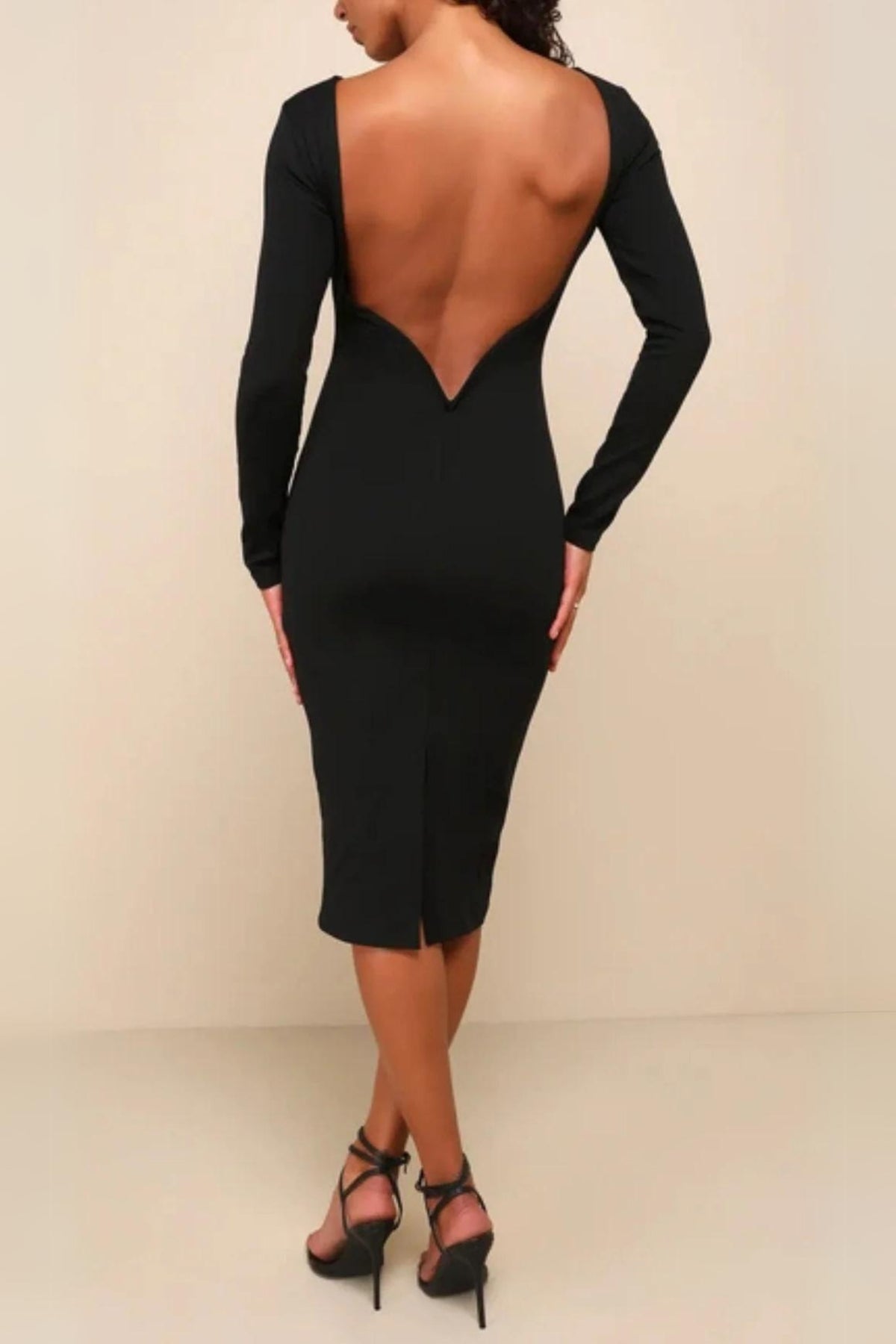 BLACK BACKLESS MIDI DRESS