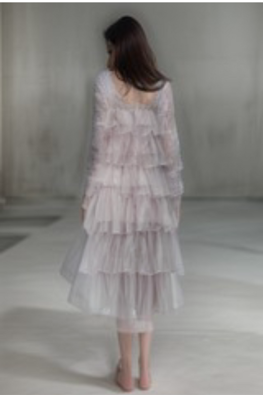 Layered Ruffle Halter Dress with Sparkle Sheer Fabric