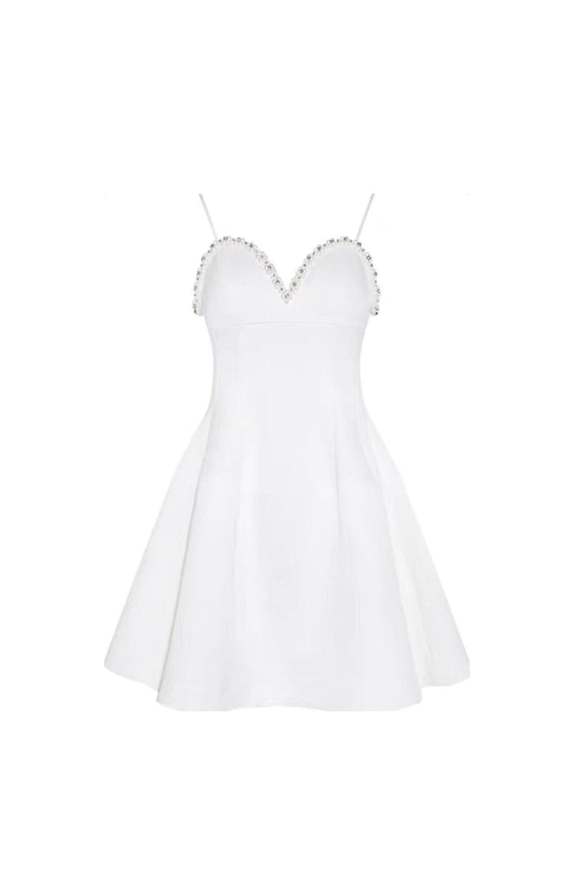 PEARL EMBELLISHED HTM MINI DRESS IN WHITE