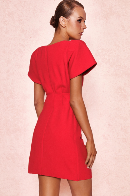 HEART-SHAPED CUTOUT CRÊPE MINI DRESS IN RED