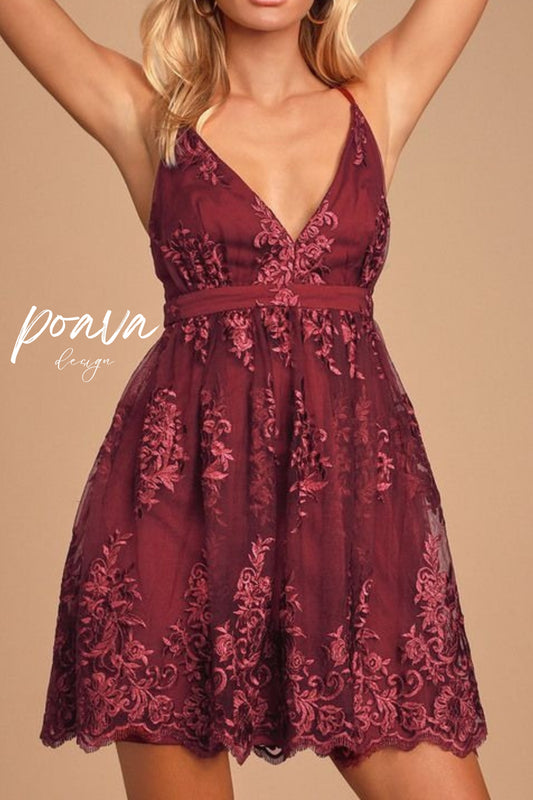 V NECK TULLE LACE SHORT BURGUNDY PROM DRESSES