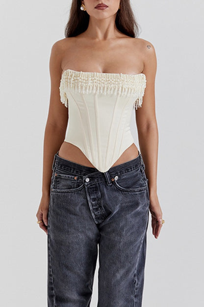 Nalini faux-pearl off-shoulder top