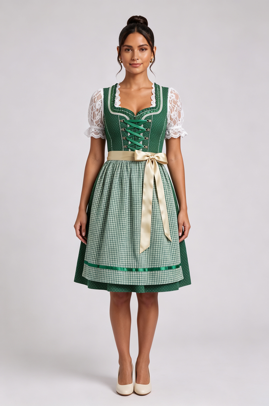 forest green cotton-blend woven fit-and-flare dirndl dress set