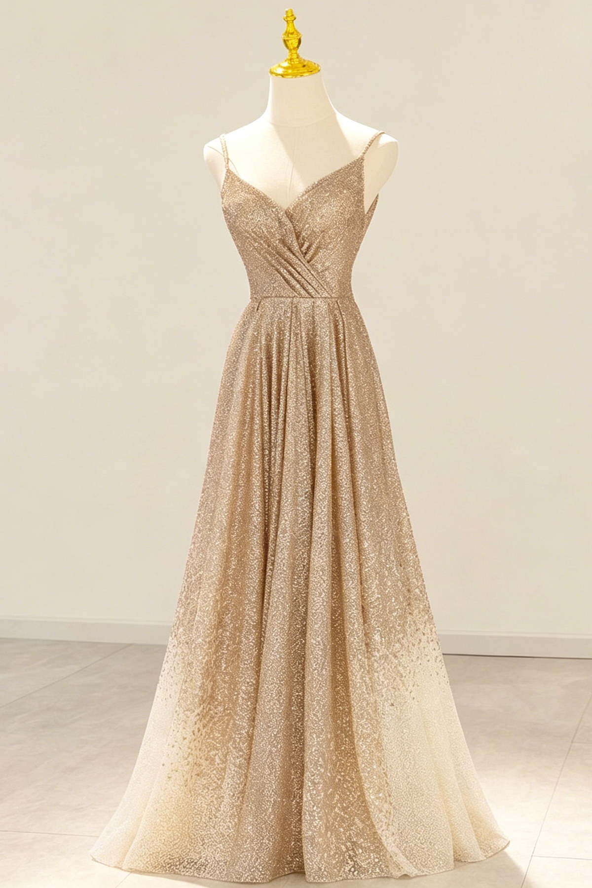 Gold V-Neck Sequins Prom Dress