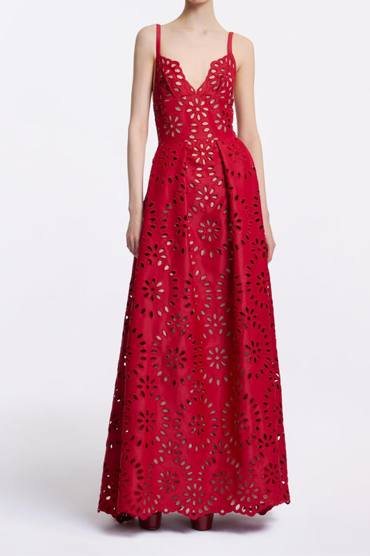 Cutout out backless maxi dresses in red