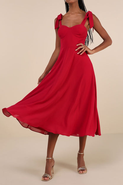 Berry Red Tie-Strap A-Line Midi Dress