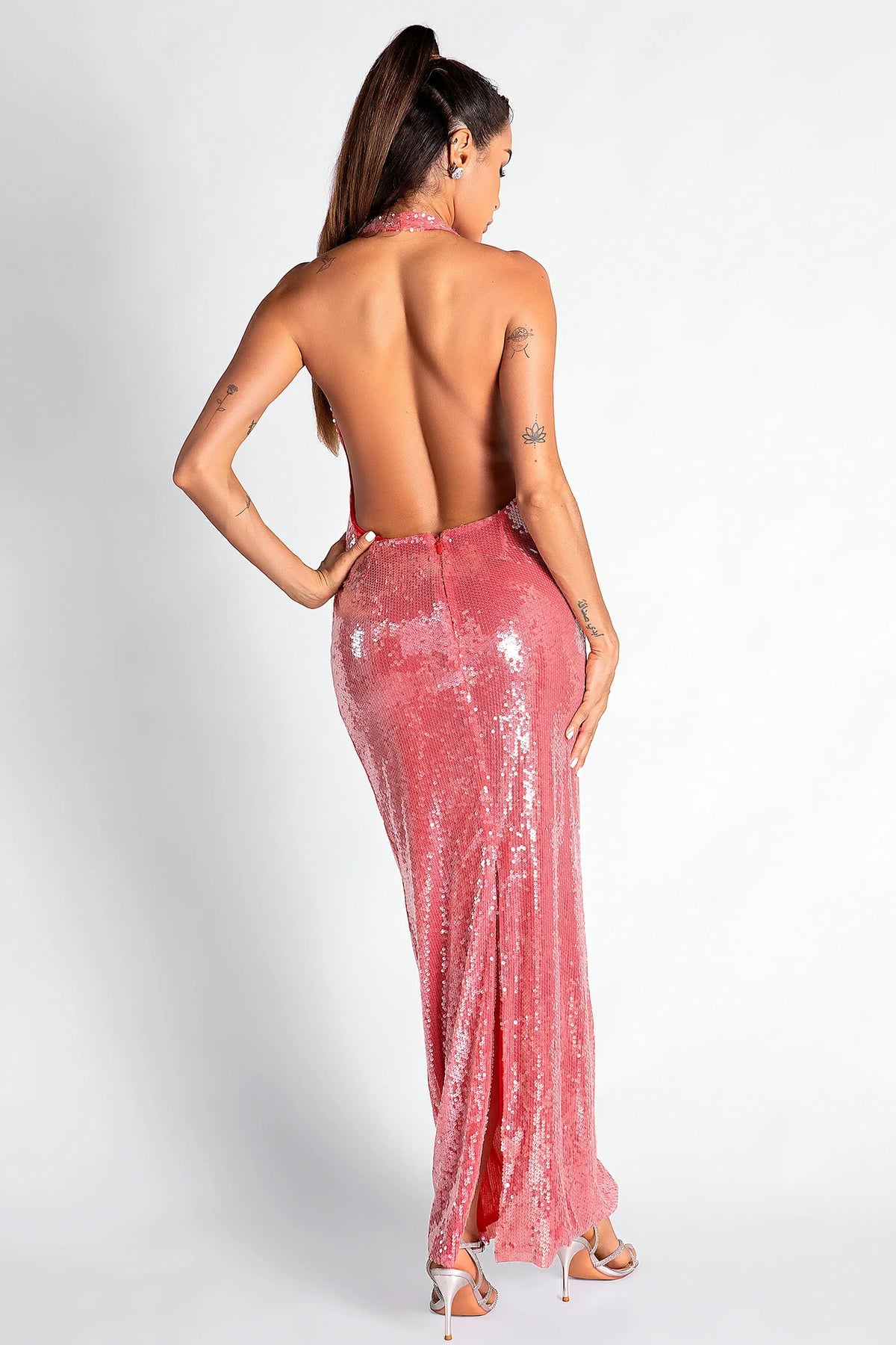 Necho V-Neck Backless Sequin Dress