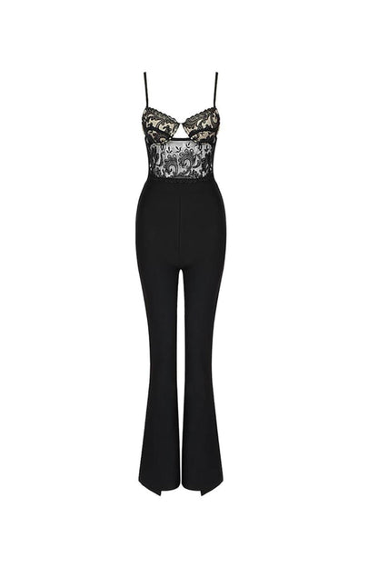 LACE BANDAGE JUMPSUIT IN BLACK