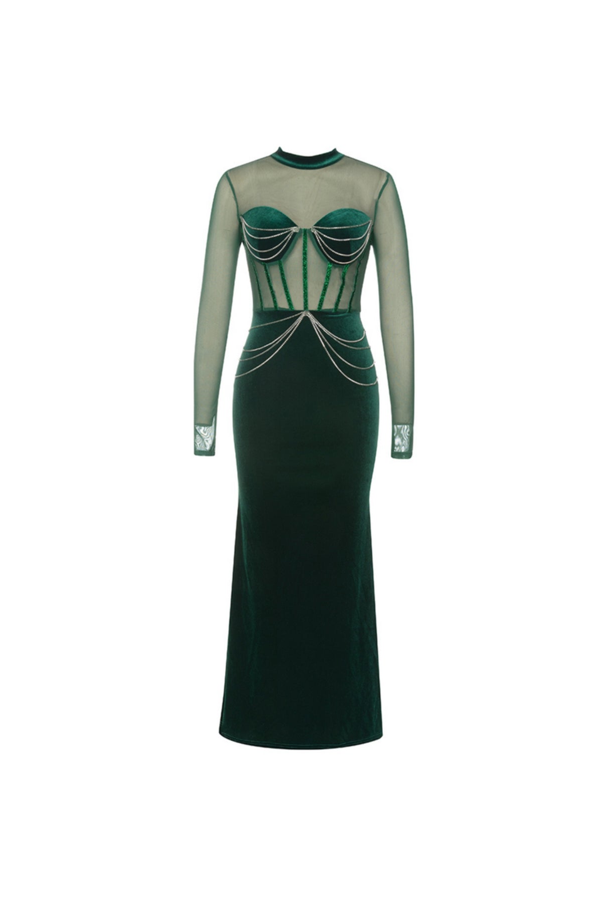 LONG SLEEVE BUSTIER MAXI VELVET DRESS
