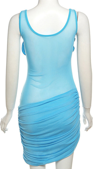 U NECK FLOWER MESH DRESS