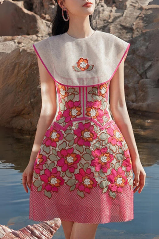PETALS EMBROIDERED HEM MIDI DRESS
